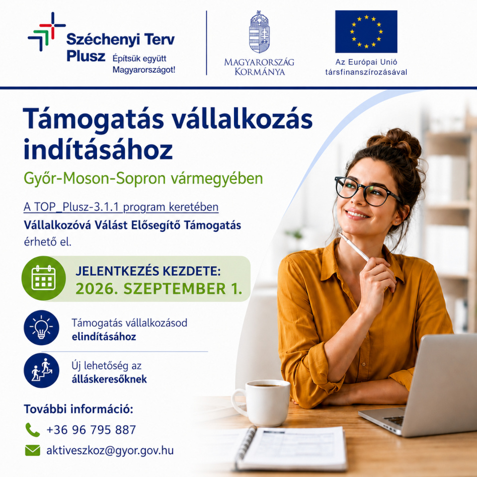 Támogatás vállalkozás indításához Győr-Moson-Sopron vármegyében